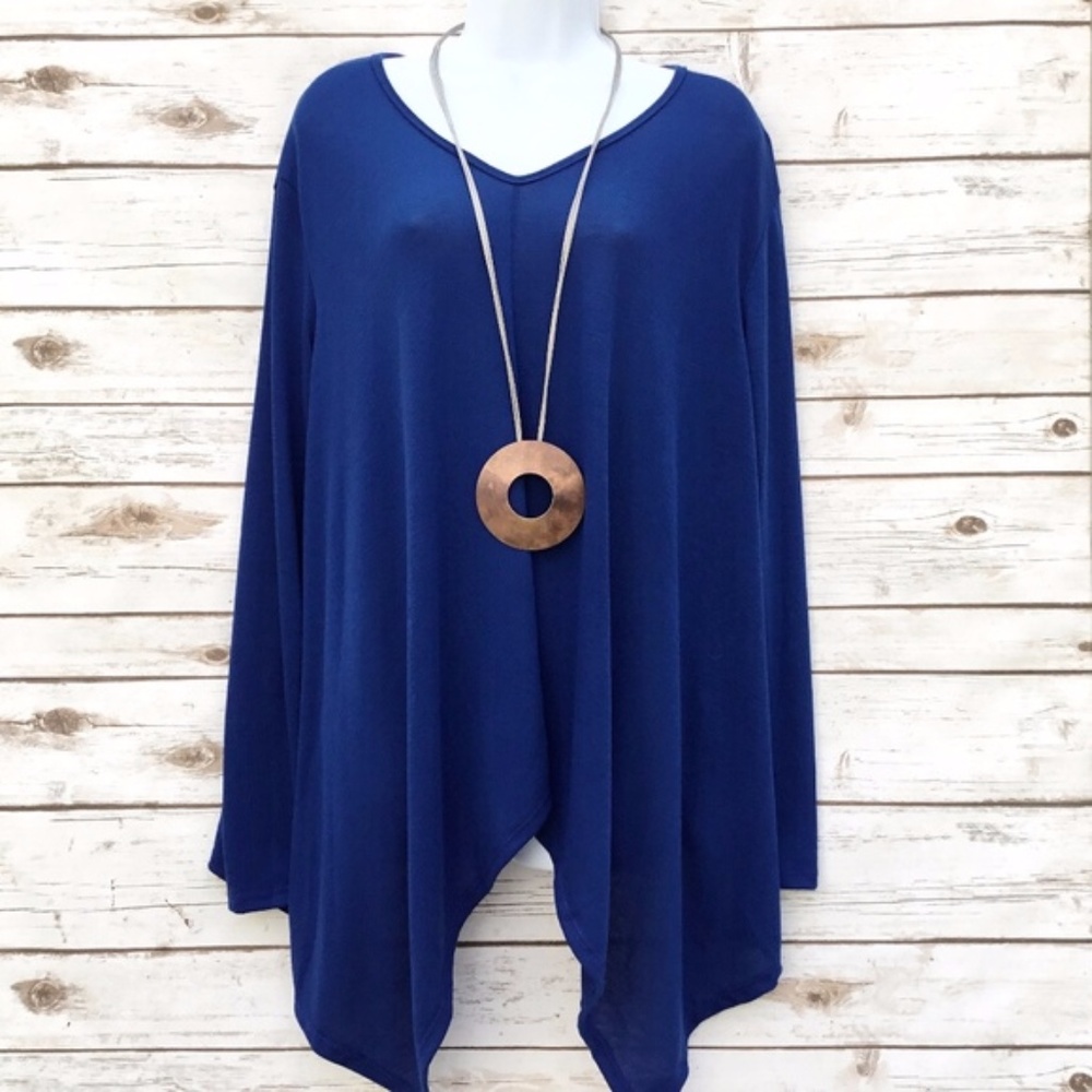Blue Shark Bite Hi-Lo Lagenlook Top by Lovie Lust